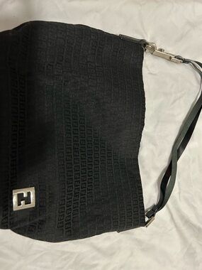 Fendi Black Jacquard FF Logo Shoulder Bag with Silver Hardware